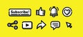 Illustration Vector Graphic icon simple of Subscribe Button, Like, love, share, comment and Notification Bell Icon