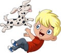 Cute little boy cartoon playing his dog Royalty Free Stock Photo