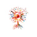 Colorful music tree with music notes and hummingbirds. Royalty Free Stock Photo