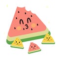 Hand drawn cartoon kawaii red and yellow watermelon fruit Royalty Free Stock Photo