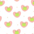 Seamless pattern with cute cartoon frogs on love background for fabric print, textile, gift wrapping paper