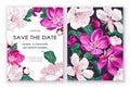 Spring, trendy, greeting or invitation design template with apricot or cherry blossoms and apple tree.