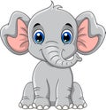 Cute gray elephant cartoon sitting while smiling