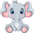 Cute gray elephant cartoon sitting while smiling