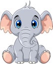 Cute gray elephant cartoon sitting while smiling