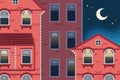 House buildings and apartments at night of crescent moon Royalty Free Stock Photo