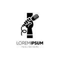 Letter I Hand with Microphone Logo Design Vector Icon Graphic Emblem Symbol Ilustration Royalty Free Stock Photo