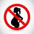 Pregnan woman - drinking, alcohol forbidden vector sign Royalty Free Stock Photo