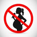 Pregnan woman - drinking, alcohol forbidden vector sign Royalty Free Stock Photo