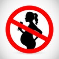 Pregnan woman - drinking, alcohol forbidden vector sign Royalty Free Stock Photo