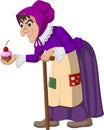 Cartoon old poor lady holding cupcake Royalty Free Stock Photo
