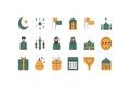 A set of flat design icons, depicting various Islamic symbols Royalty Free Stock Photo