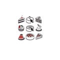 A collection of artistic cake slice icons, each uniquely decorated with fresh fruits. Royalty Free Stock Photo