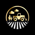 Agriculture tractor monochrome emblem on black background vector illustration. Royalty Free Stock Photo