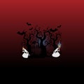 Halloween background with black silhouettes of ghosts and bats. Vector illustration. Royalty Free Stock Photo