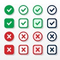 Simple Right or wrong icons. Green tick and red cross checkmarks. Yes or no symbol, approved or rejected Royalty Free Stock Photo
