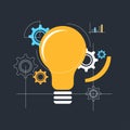 Bulb, innovation, creativity concept. Abstract Electric lamp and gears in thin line and creative background Royalty Free Stock Photo