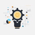 Bulb, innovation, creativity concept. Abstract Electric lamp and gears in thin line and creative background Royalty Free Stock Photo