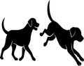 Luna Dog Silhouettes: Walking and Leaping in Bold Vector Style Royalty Free Stock Photo