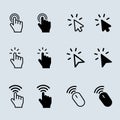 Computer mouse cursor clicks arrow hand icon set black and white. click arrow icon with soft blue color Royalty Free Stock Photo