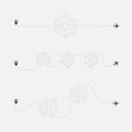 Set of Snowflake airplane. Plane with dashed line in heart shape, travel christmas day romantic concept. Royalty Free Stock Photo