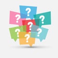 question mark icon. Colorful speech bubble icons with question marks. Concept of asking frequent questions Royalty Free Stock Photo