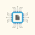 Document Processing Microchip Icon with Data Circuit Lines Royalty Free Stock Photo