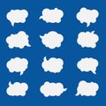 Blank empty white speech bubbles. Set of speech bubbles Cloud Icons in trendy flat style isolated on blue background Royalty Free Stock Photo