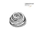 Bakery set. Hand drawn isolated cinnamon bun. Breakfast traditional french bakery. Vector engraved icon. For restaurant