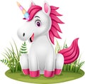Cartoon little pony unicorn sitting in the grass