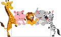 Cartoon wild animals with blank sign Royalty Free Stock Photo