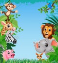 Cute wild animals cartoon in the jungle Royalty Free Stock Photo