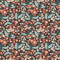Botanical seamless pattern with bunches of berries. Floral abstract print design for wallpaper, wrap paper or fabric.
