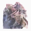 The Great Wall of China watercolor illustration Royalty Free Stock Photo