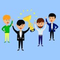 Man holding gold cup. Success or victory concept. Team building concept. Royalty Free Stock Photo