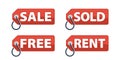 Marker coupons to notify status information sale, sold, free and rent Royalty Free Stock Photo