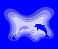 Basic RGBPaper of Dolphin in the blue ocean, dolphins live in both the sea, fresh water and brackish water, shaped like fish, with Royalty Free Stock Photo