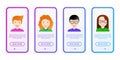 People flat icons set: smiling cartoon male and female heads. Avatars of people. Modern vector illustration