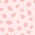 Pink clouds and strawberries. Cute baby print design for fabric. Vector pink endless background