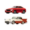 Red sport and retro car. Vector illustration set, flat design. Royalty Free Stock Photo