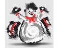 Scary ugly snowman. Sketching style image vector with shadow