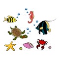 Sea creatures vector set Royalty Free Stock Photo