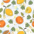 Seamless Pattern with cute lemons and oranges.