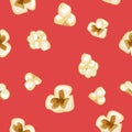 Seamless pattern with popcorn on red background Royalty Free Stock Photo