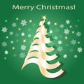 Shining Christmas tree. Green and gold colors. Royalty Free Stock Photo