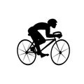 Silhouette of cyclist isolated on white background. Vector black and white illustration.