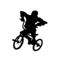 Silhouette of guy on bmx bicycle. Vector black and white illustration. Cutout isolated object. Royalty Free Stock Photo