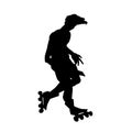 Silhouette of guy on roller skates. Guy make a stunt. Vector black and white illustration. Cutout isolated object. Royalty Free Stock Photo