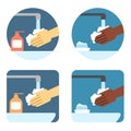 A square vector image for the coronavirus theme. A set of templates with the hands being washed