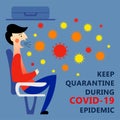 A square vector image with an infected person being in the public transport. Keep quarantine during the coronavirus